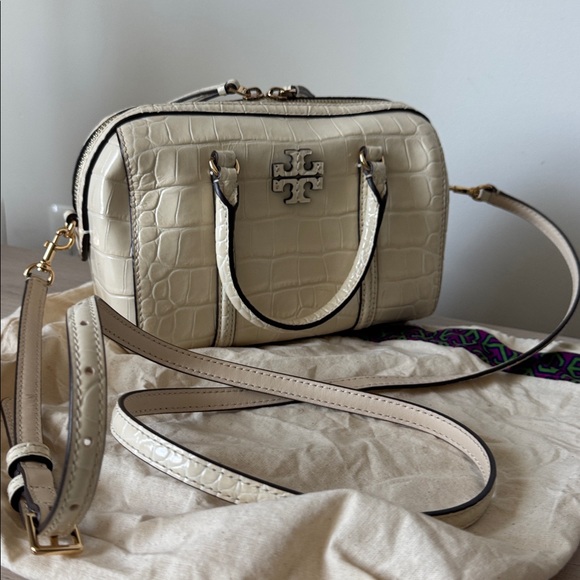 Tory Burch Ivory Croc-Embossed Small Thea Satchel - Picture 1 of 9